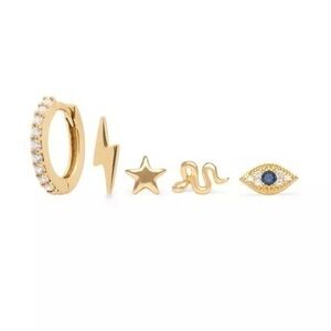 5pcs 18kt Gold Plated 925 Sterling Silver Lightning Snake Star Evil Eye Earrings